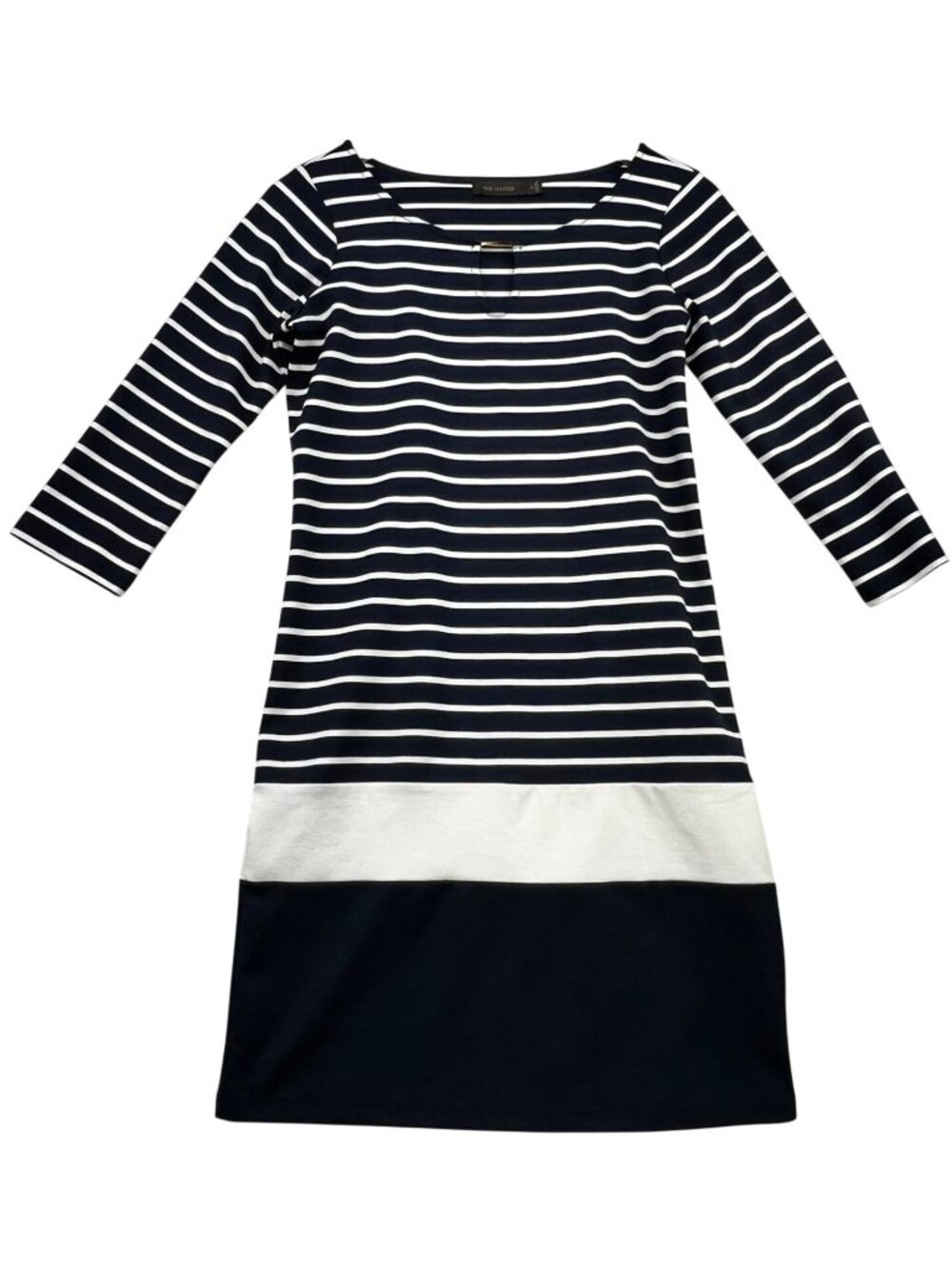 The Limited Ladies Tunic Shift Dress 3/4 Sleeve Size Small Navy White Stripe